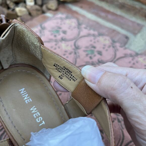 Nine West Sandals Women's 9M Wedge Zip Brown Leather Strappy - Picture 7 of 7